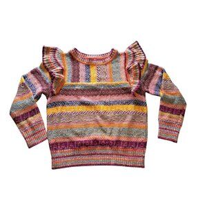 Pilcro Women's Petite Med Multicolor Knit Ruffle Sleeve Sweater Cotton Blend